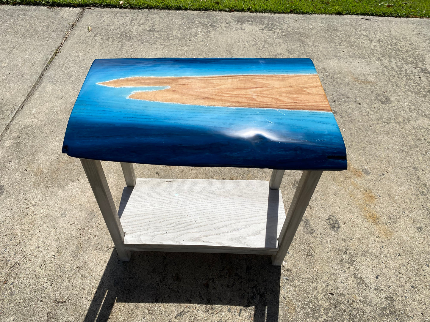 Live edge outdoor end table, oceanic epoxy