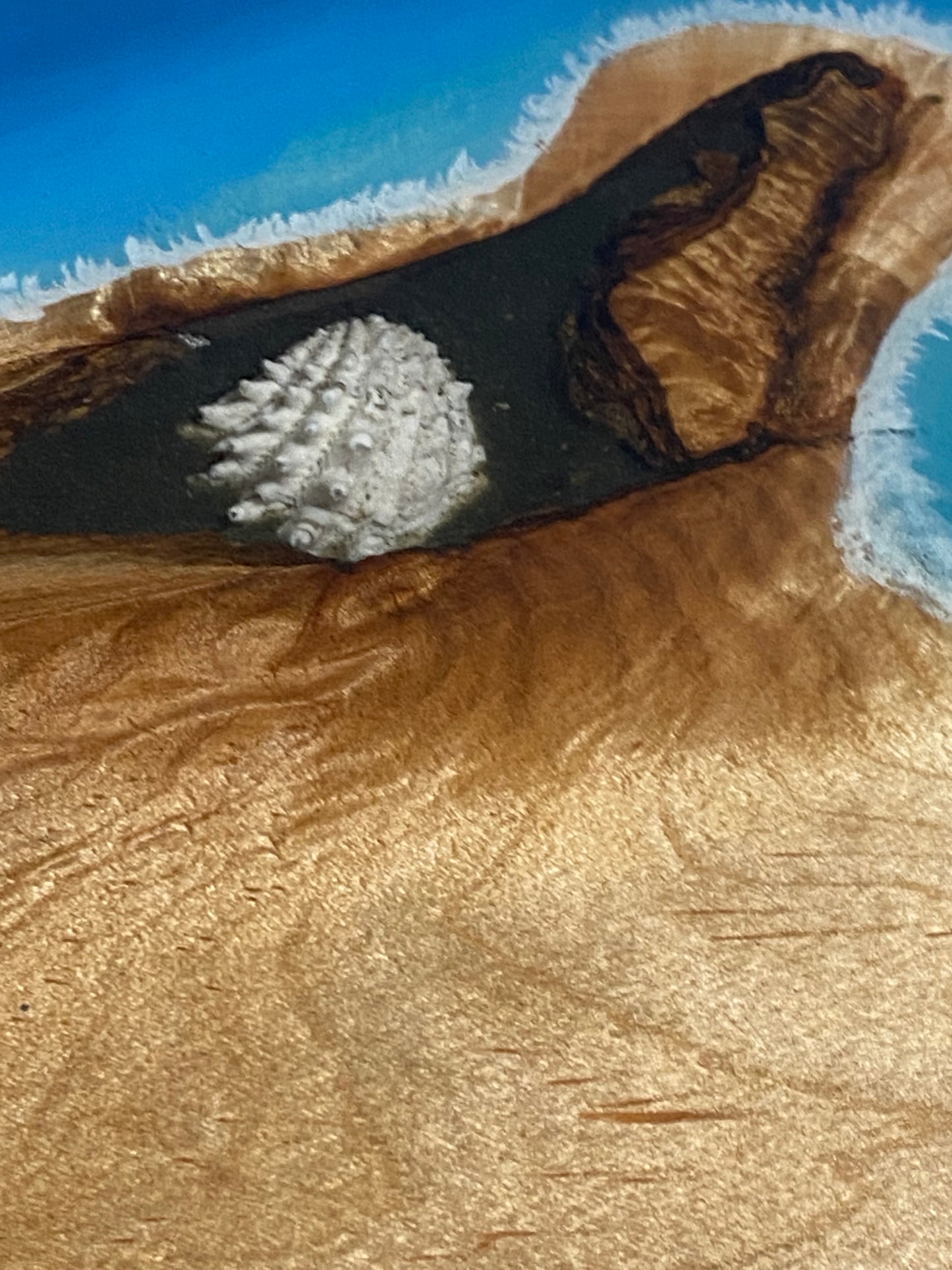 Table with inlayed shells and epoxy coat, coffee table