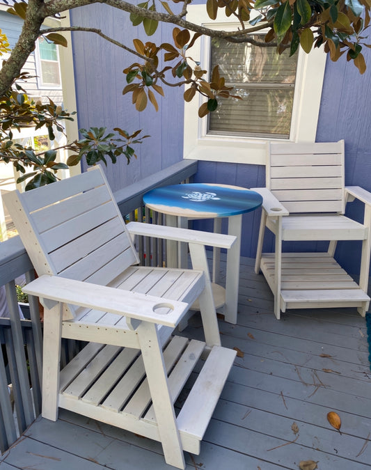 Table and Beach Chairs set: Cypress wood with turtle design