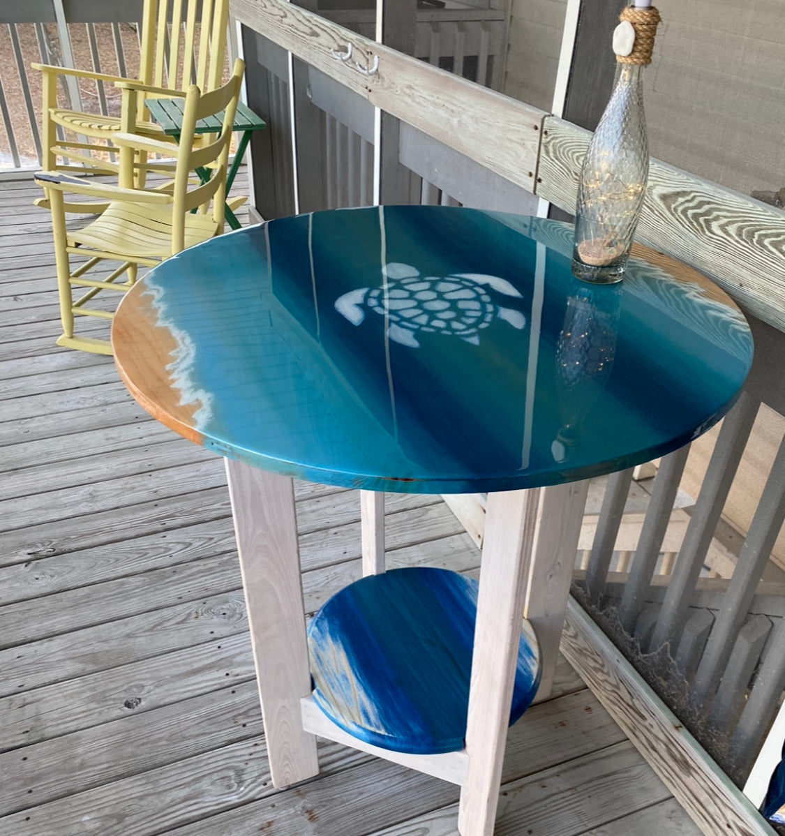 Table: 36 inch Round Cypress Turtle Epoxy