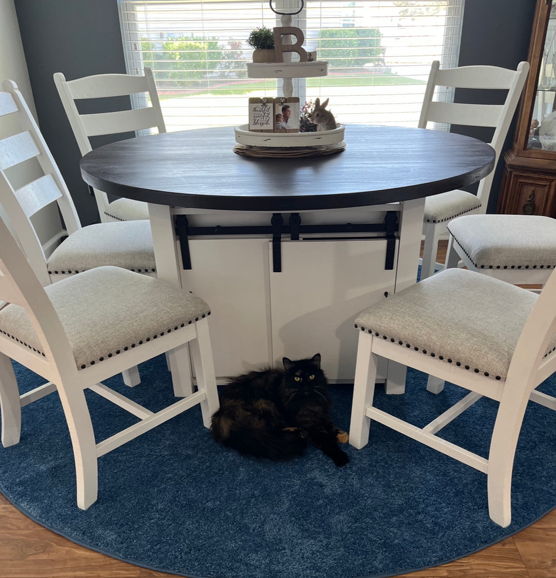 Table: 54” round “Poplar” barn door dining table