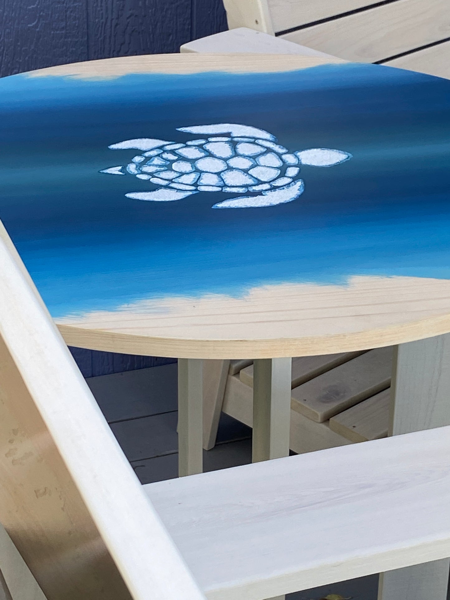 Table and Beach Chairs set: Cypress wood with turtle design