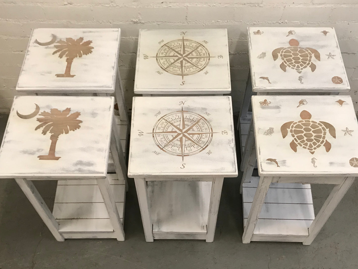 Table: Distressed end table with engraved image