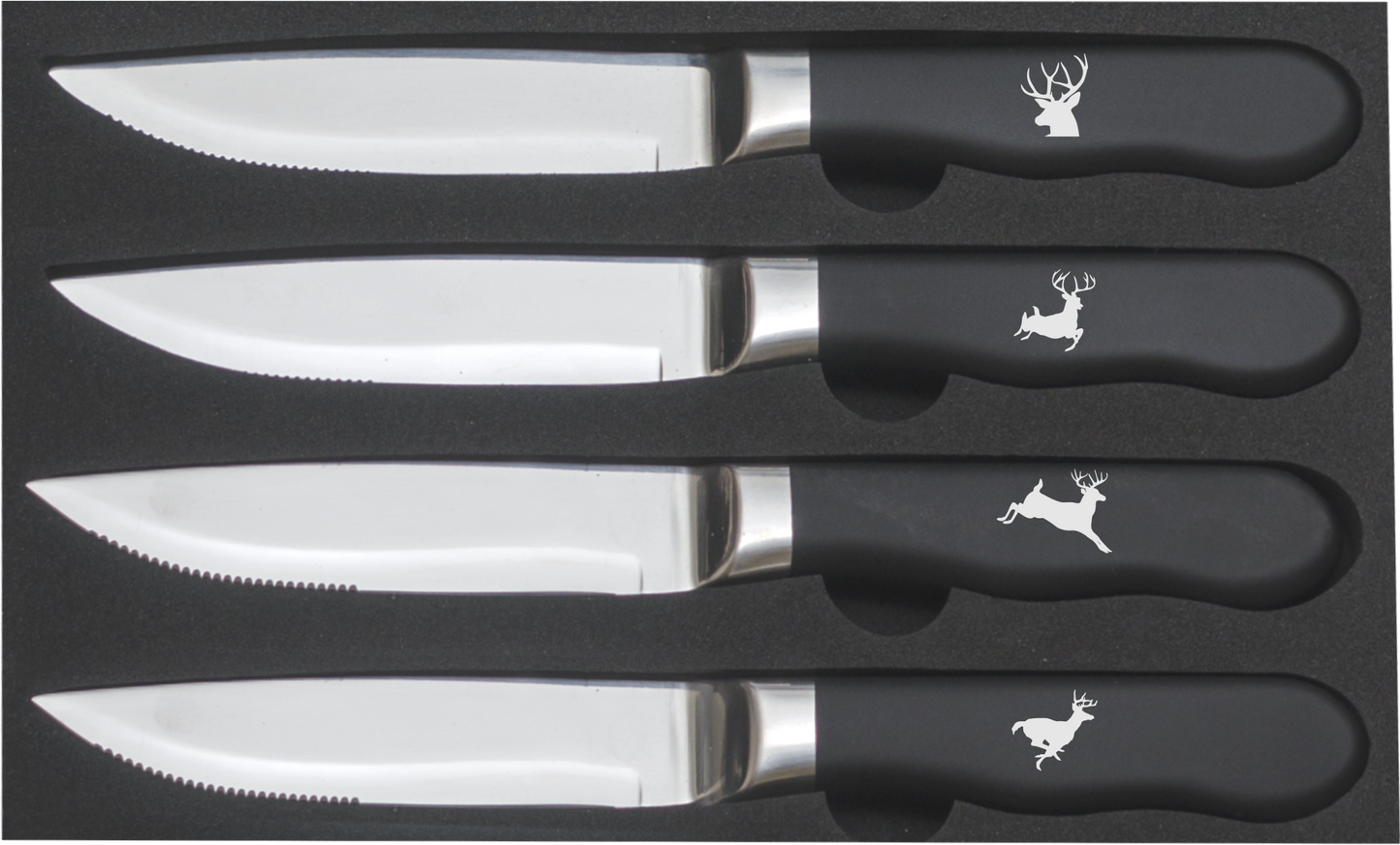 Jumbo steak knife set: Black rubber handles