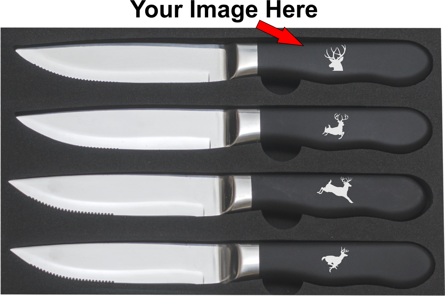 Jumbo steak knife set: Black rubber handles