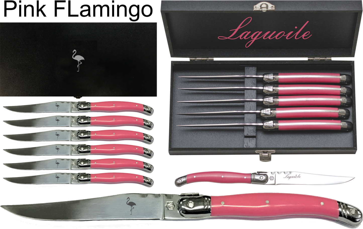 Pink Knife set of 6 Laguoile: Flamingos