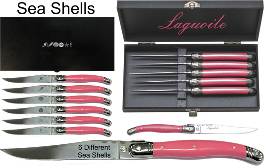 Laguiole Pink Knife Set of 6:  Sea Shells